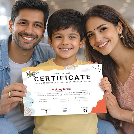 Baby First Flight Certificate | A5 Size (21 x 14.8 cm) | 300 GSM Premium Art Paper | First Air Travel Keepsake | Baby Travel Memory Certificate