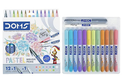 Doms Pastel Brush Pens (14 Shades | 12 + 1 + 1) (Pack of 1), Multicolor