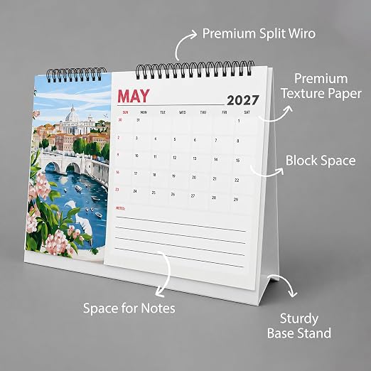A4 Desk Calendar 2027 | A5 Split Table Calendar |Premium 300 GSM Textured Paper