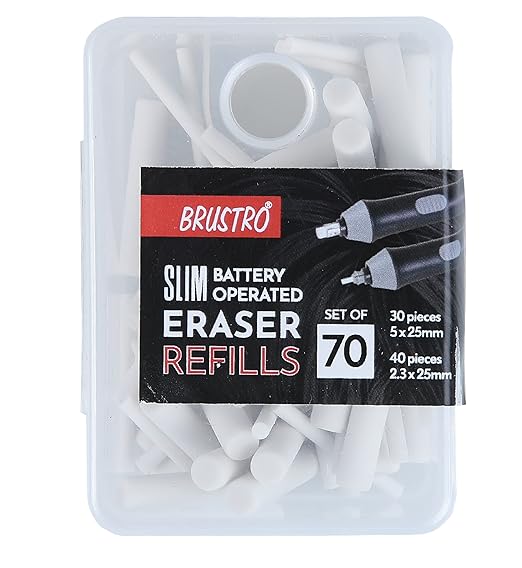 Pack of Brustro slim battery operated eraser refills on a white background