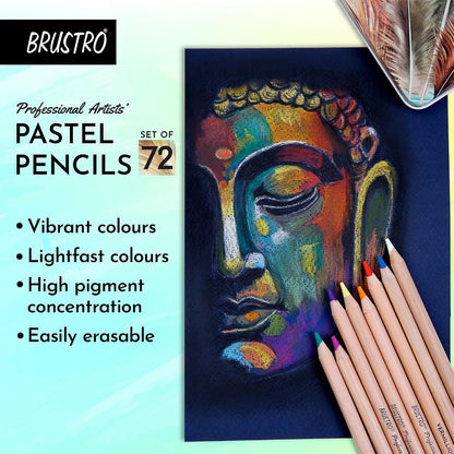 Brustro Artists Pastel Pencils - Set of 72 Shades - 4mm Lead |Erasable, High Pigmented