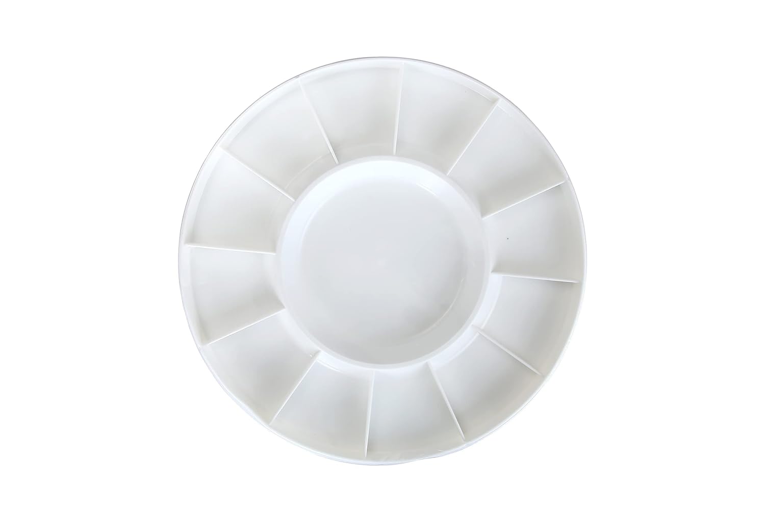 White plastic palette with multiple compartments on a white background