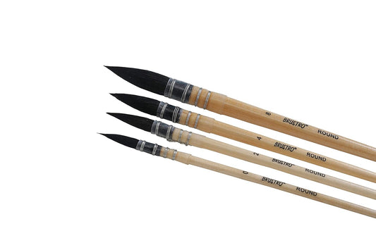 BRUSTRO Artist's Natural Hair MOP Brush | Set of 4 - (0, 2, 4, 8) |Synthetic, Round Paint Brush