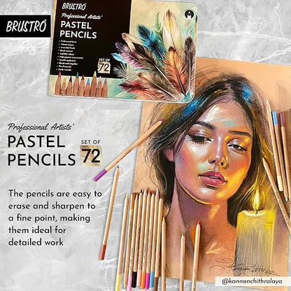 Brustro Artists Pastel Pencils - Set of 72 Shades - 4mm Lead |Erasable, High Pigmented