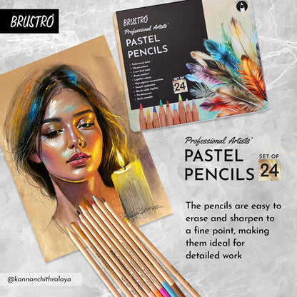 Brustro Artists Pastel Pencils |Set of 24 Shades |4mm Lead |Erasable