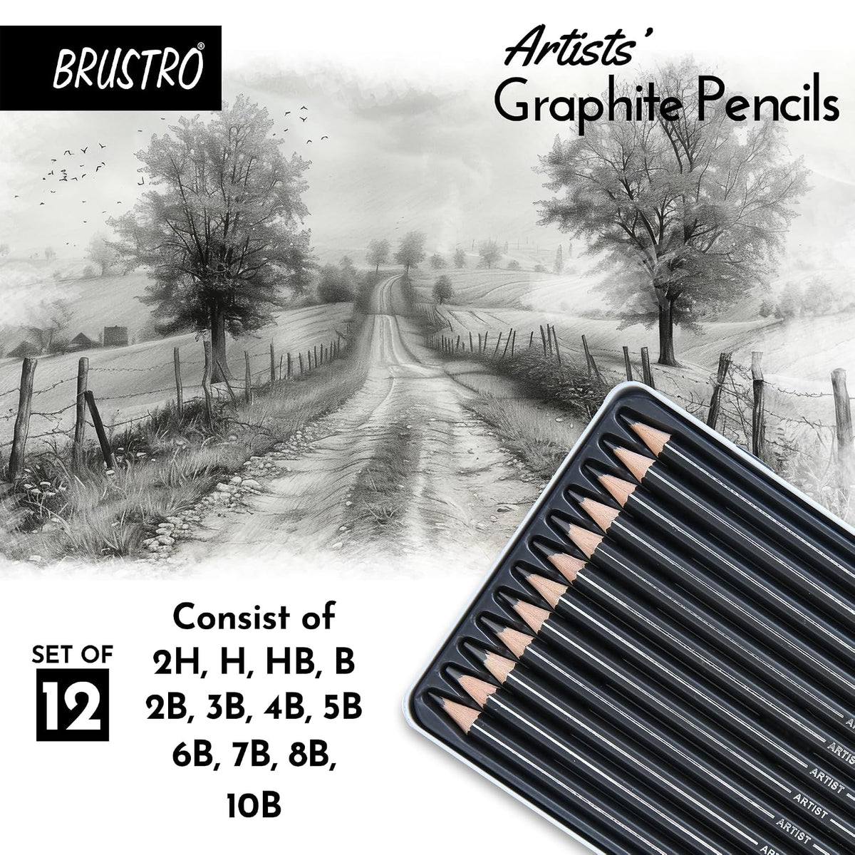 Brustro Artists Fine art Graphite Pencil Set of 12