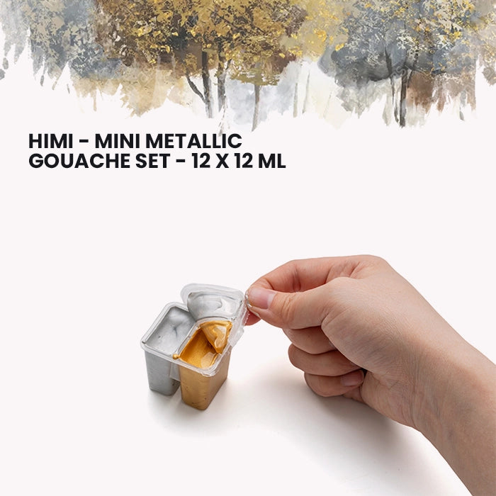 HIMI - Mini Metallic Gouache Paints |12 ml Jelly Cups x 12 Colours |Yellow Case