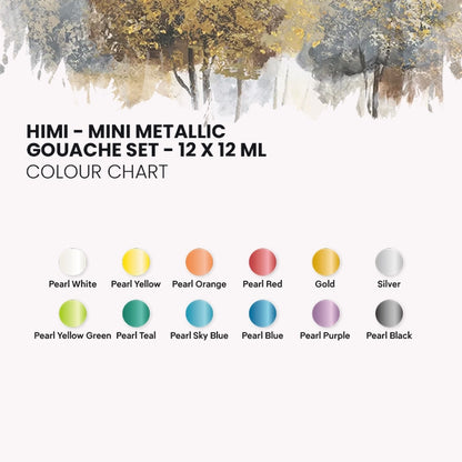 HIMI - Mini Metallic Gouache Paints |12 ml Jelly Cups x 12 Colours |Yellow Case