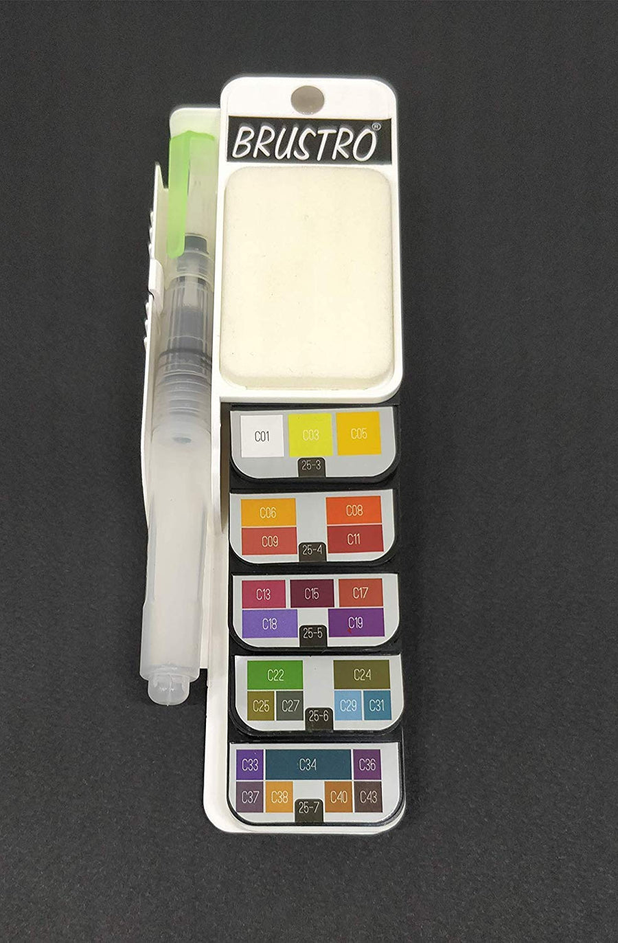 BRUSTRO Artists Watercolour Travel Pan Set of 25 Colours | Foldable