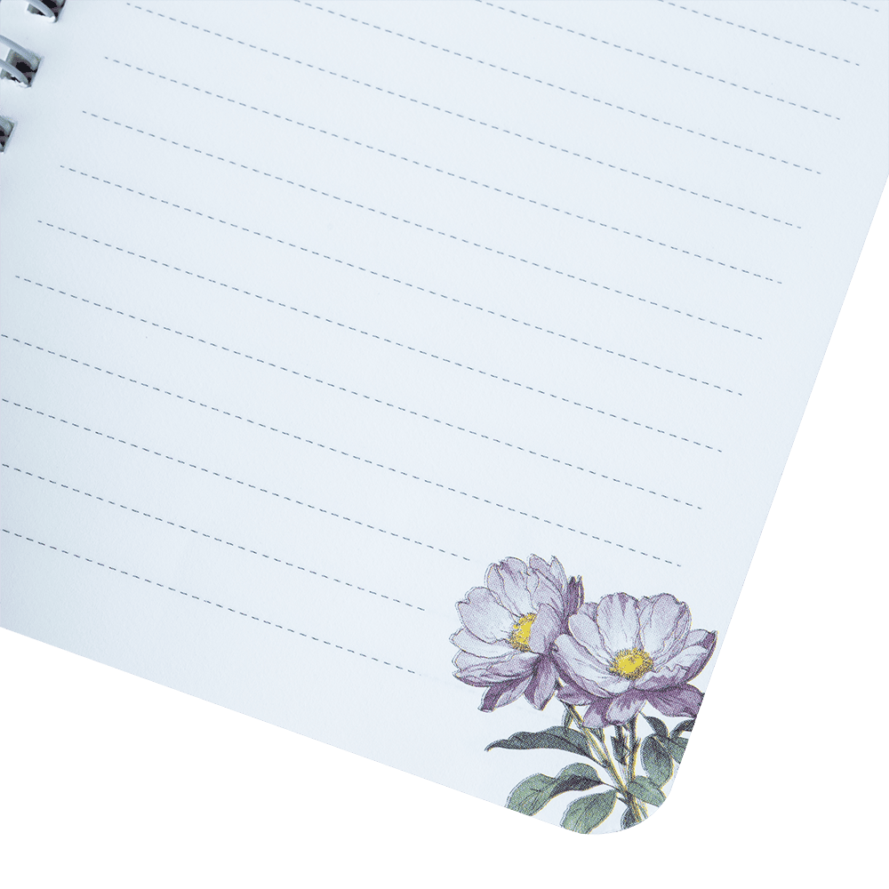 Notebook page with floral design on a green background