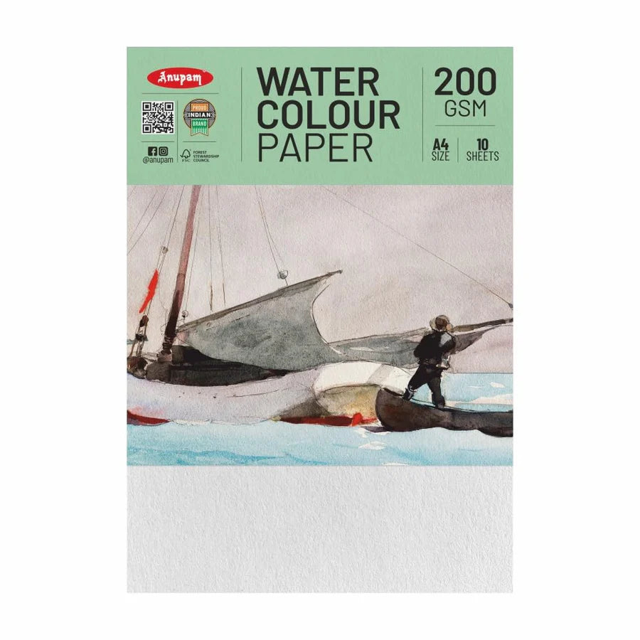 Anupam watercolour paper pack with a sailboat illustration on a white background