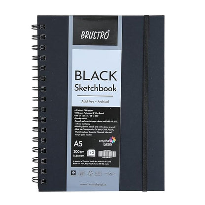 Brustro Black Sketchbook | Wiro Bound |200GSM |A4 |A5|6X6