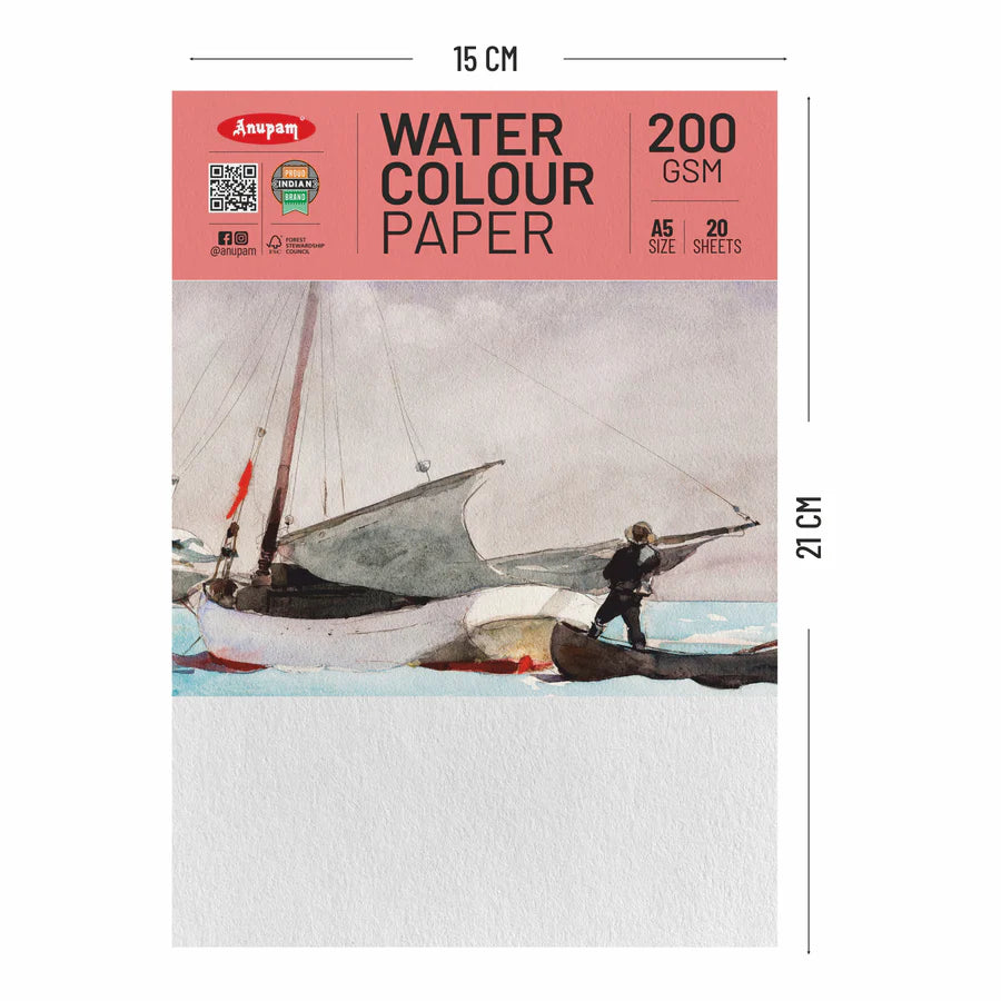 Watercolour paper pack with sailboat design and measurement details