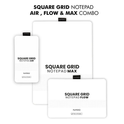 Square Grid Notepad Series | Air, Flow & Max Combo|9X18cm|21X14cm|21X29.7cm