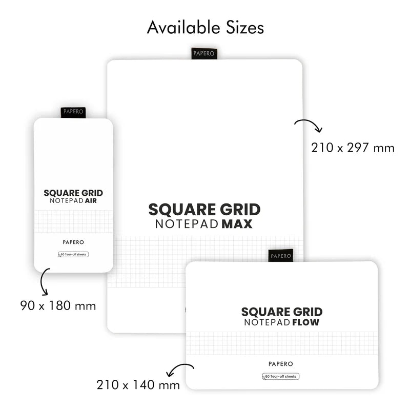 Square Grid Notepad Series | Air, Flow & Max Combo|9X18cm|21X14cm|21X29.7cm