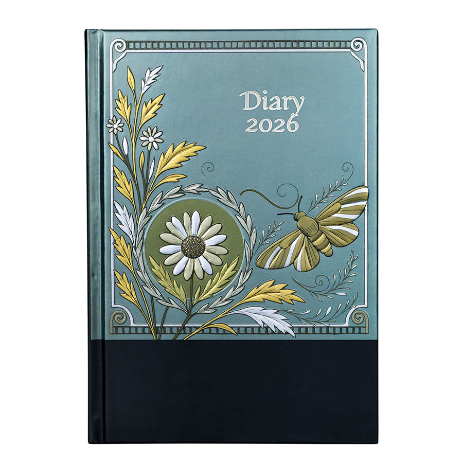 Diary cover with floral design and 'Diary 2026' text on a white background
