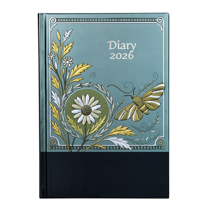 Diary cover with floral design and 'Diary 2026' text on a white background