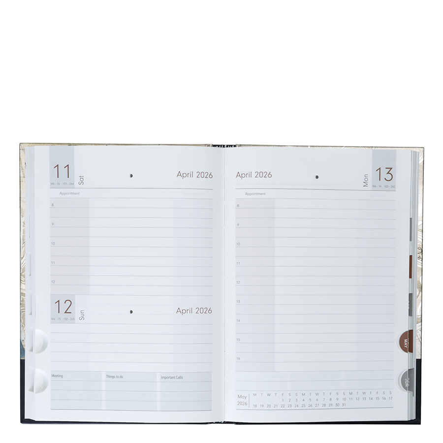 Open planner showing a two-page spread for April 2026 on a white background