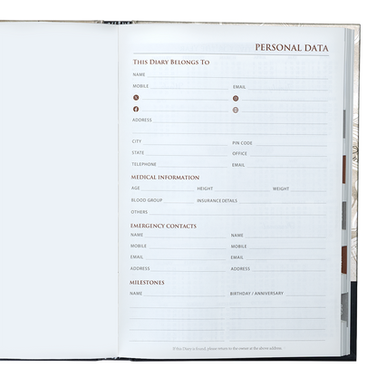 Personal data form inside a diary
