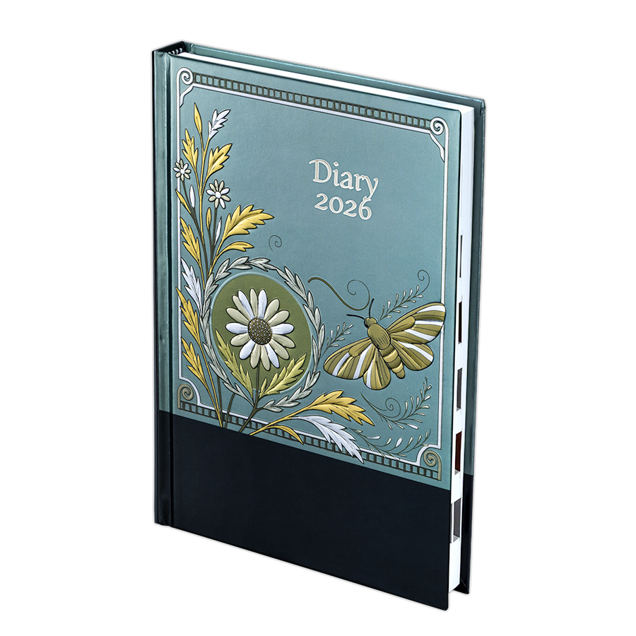 Diary with floral design and 'Diary 2026' text on a white background