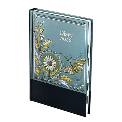 Diary with floral design and 'Diary 2026' text on a white background