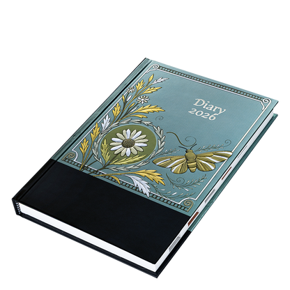 Diary with floral design and 'Diary 2026' text on a white background