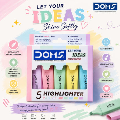 DOMS Pastel 5 Shades Hi-lighter Pouch Pack