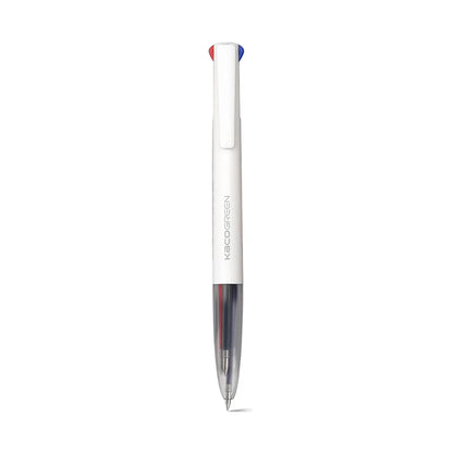 Pen with a transparent body and colored accents on a white background