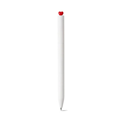 White pen with a red heart-shaped cap on a white background