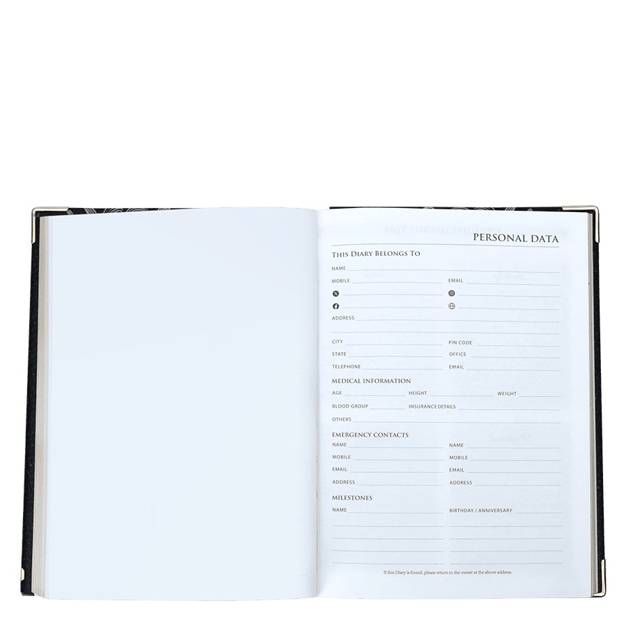 Open book displaying a personal data page with a green background