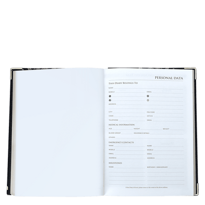 Open book displaying a personal data page with a green background