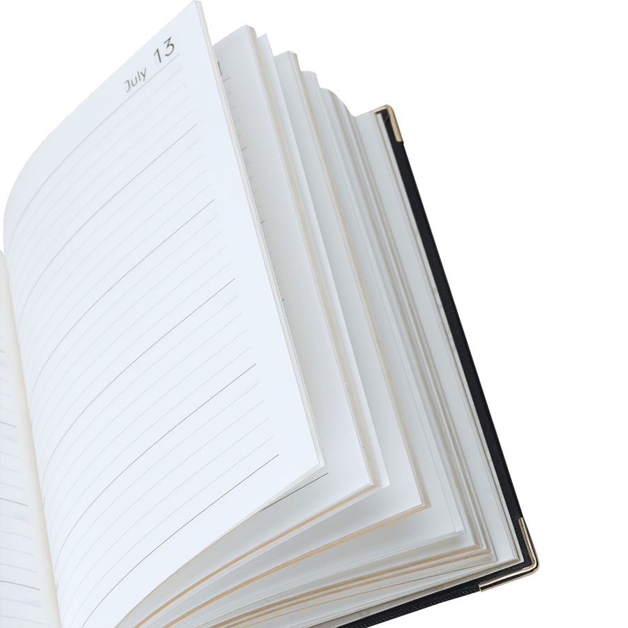 Open notebook with lined pages on a transparent background