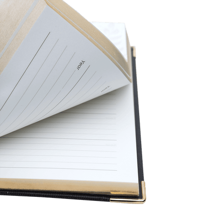 Open notebook with lined pages on a transparent background
