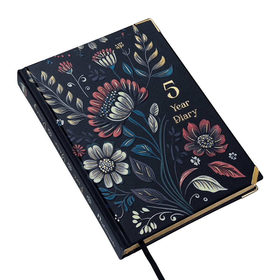 Floral design 5-year diary on a transparent background