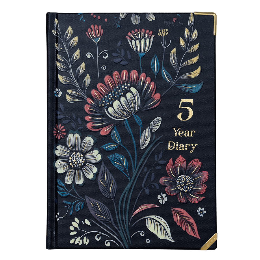 Floral design 5-year diary on a dark background