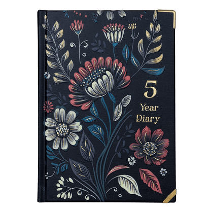 Floral design 5-year diary on a dark background