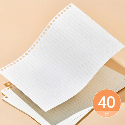 Two sheets of white lined paper with holes on a beige background, featuring the number 40.
