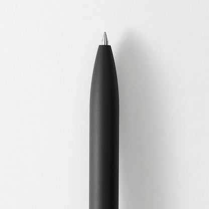 Black pen on a white background