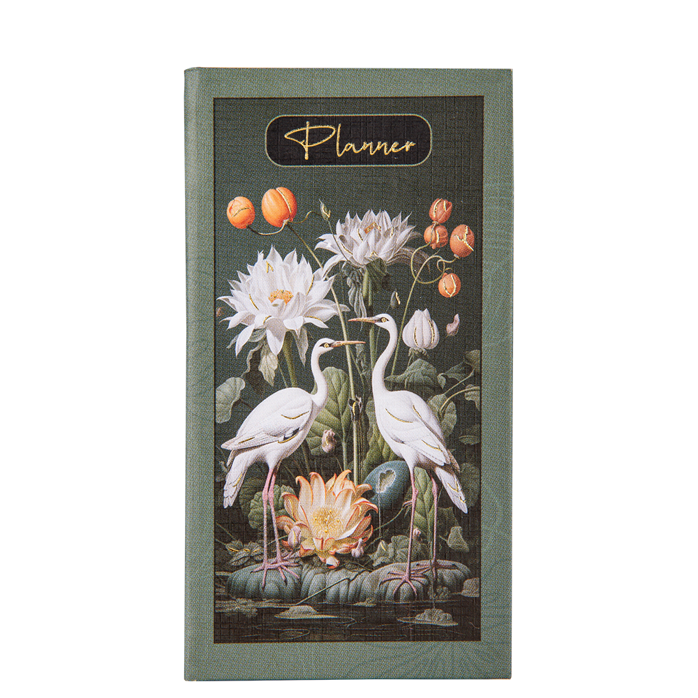 Planner with floral and bird design on a white background