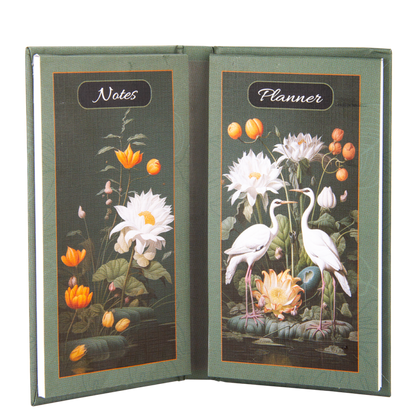 Floral and bird-themed planner with 'Notes' and 'Planner' labels on a white background