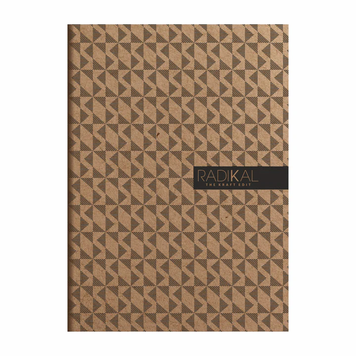 Notebook with geometric pattern and 'RADIKAL' branding on a white background