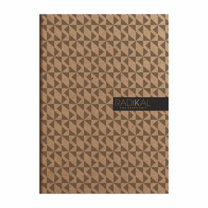 Notebook with geometric pattern and 'RADIKAL' branding on a white background