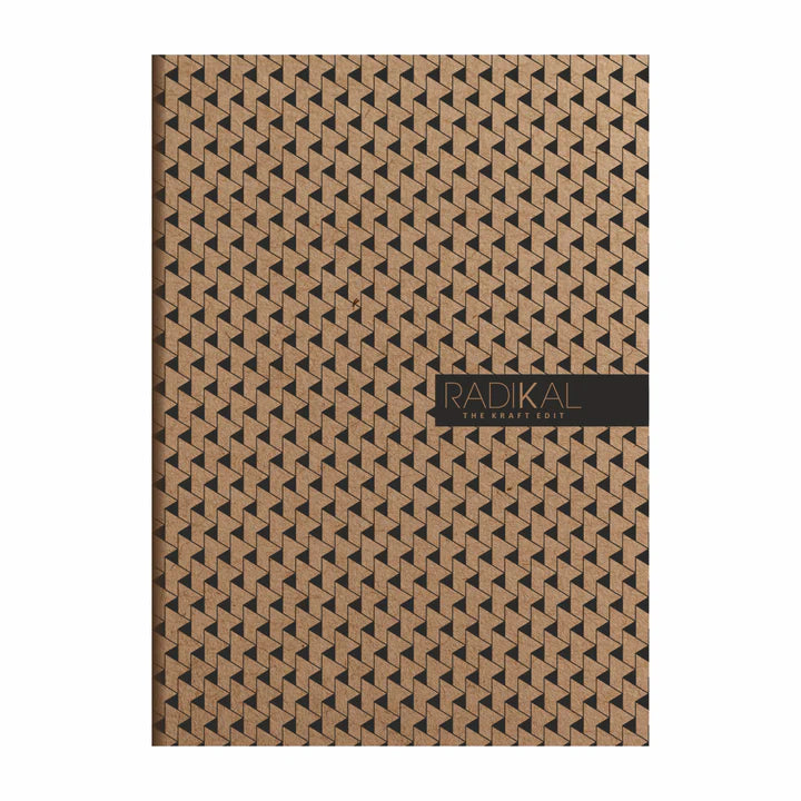 Notebook with geometric pattern and 'RADIKAL' branding on a white background
