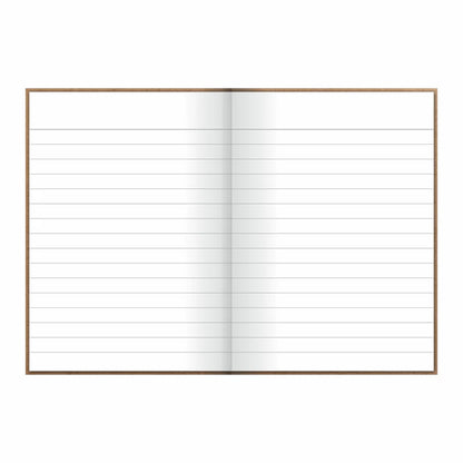 Open notebook with lined pages on a white background