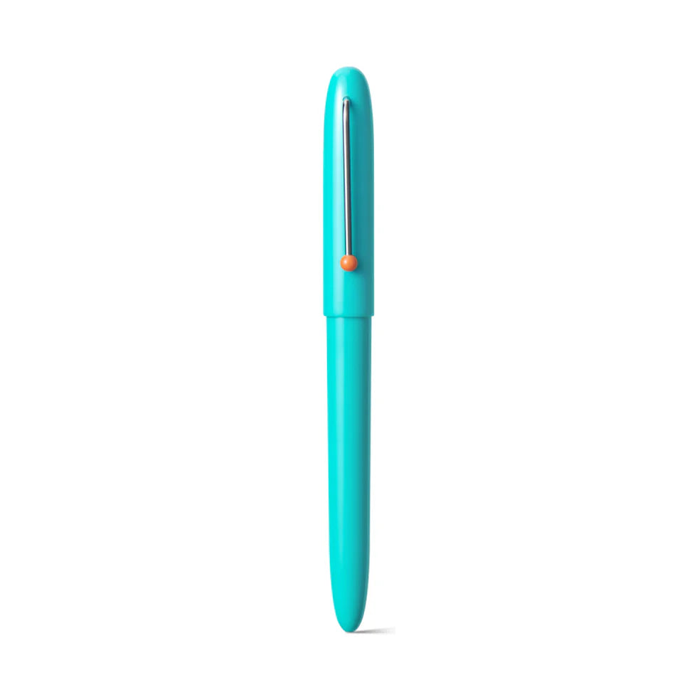 Turquoise pen on a white background