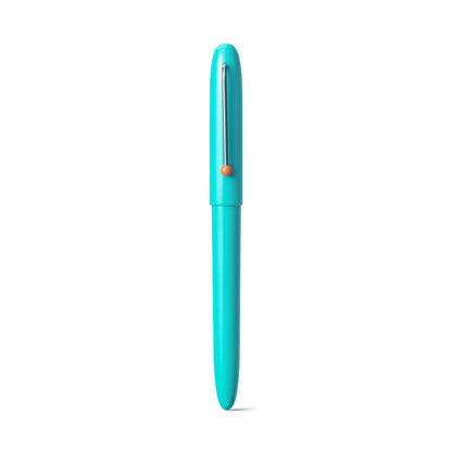 Turquoise pen on a white background