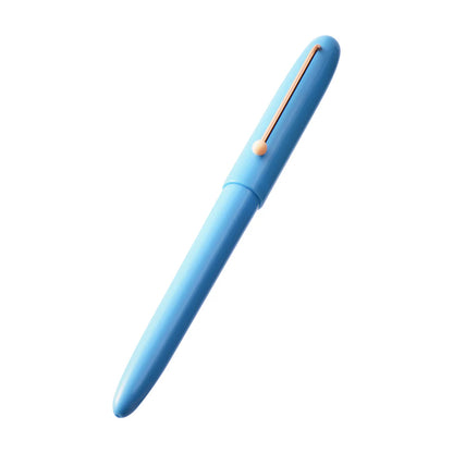 Blue pen with a gold clip on a white background