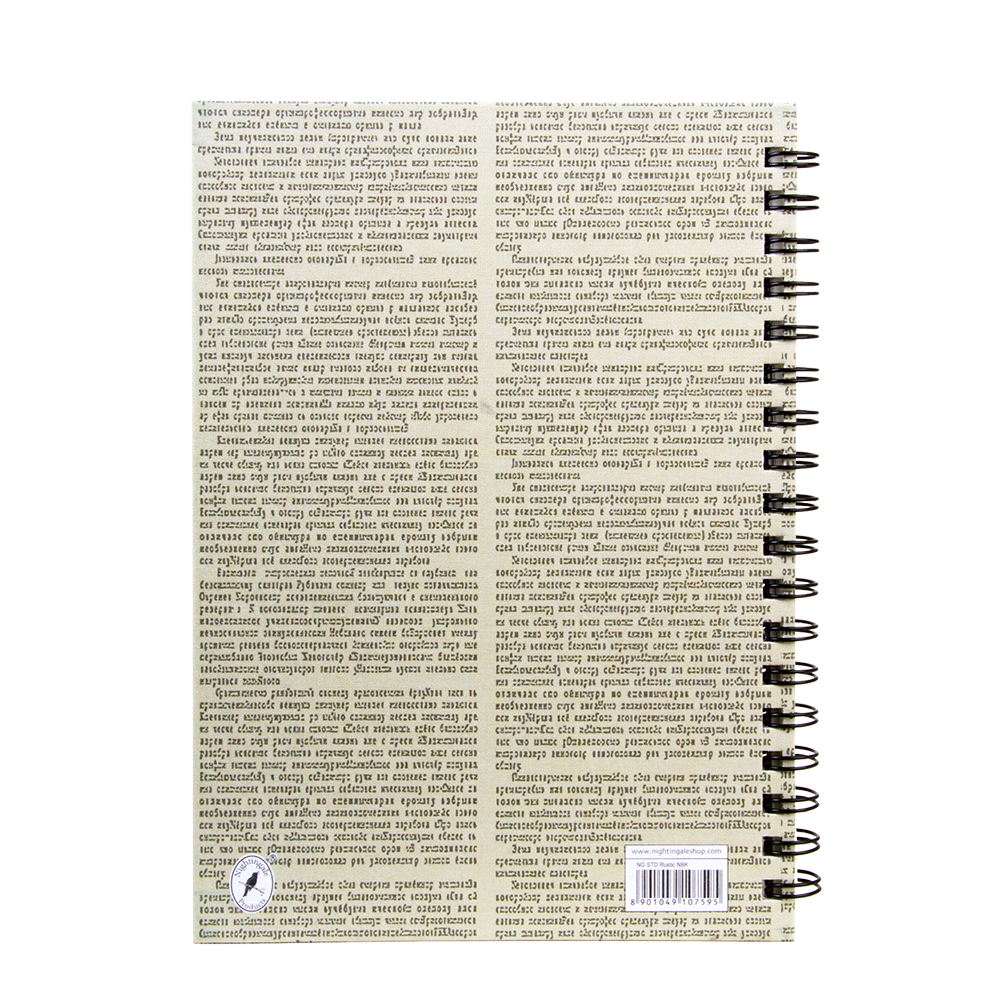 Notebook with text and spiral binding on a white background