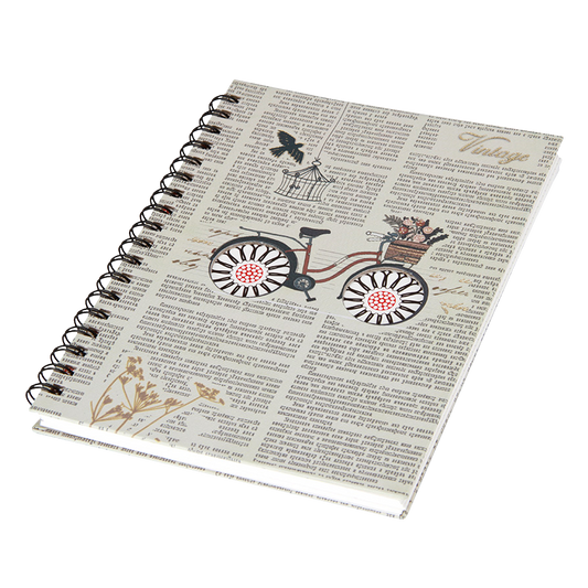 Notebook with vintage bicycle design on a white background