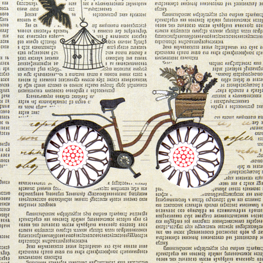 Bicycle with decorative elements on an old text background